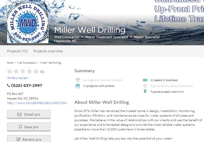 Read more about the article Miller Well Drilling on Porch.com (new service area)